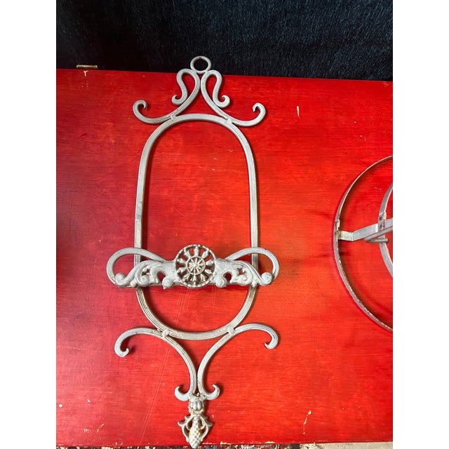 1970s Oval Shaped Metal Wall Hanging Plate Holder For Sale - Image 5 of 6