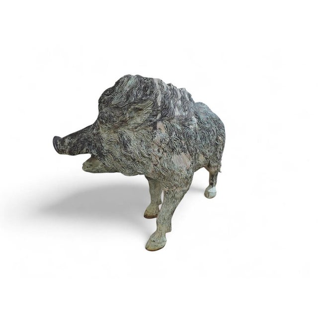 Impressive wild boar sculpture cast in patinated bronze in Italy during the 1950s. Executed on a substantial scale, the...