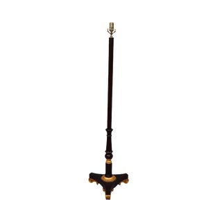 Vintage Darker Wood Stain Floor Lamp With Gold Color Scroll Tripod Feet For Sale