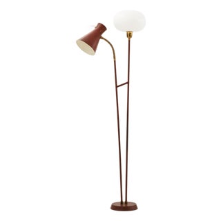 Floor Lamp with Red Lacquered Metal Frame, 1950s For Sale