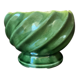 Mid 20th Century Bottle Green Ceramic Swirl Planter