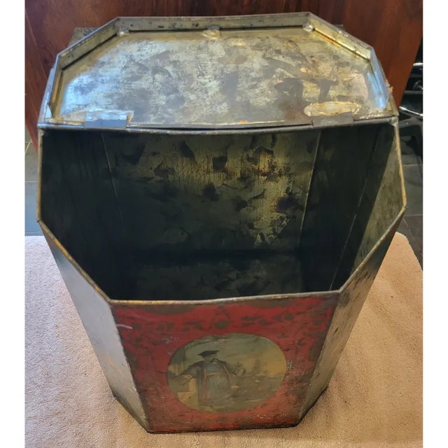 English Antique Painted Metal Commercial Tea Storage Bin For Sale - Image 3 of 8