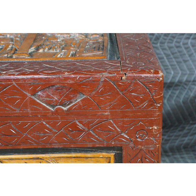Mid Century Chinese Carved Elm Trunk Hope Chest Coffee Table Camphor Chinoiserie For Sale - Image 11 of 18