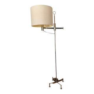 1970s Nickel Plated Modernist Floor Lamp With Original Shade For Sale