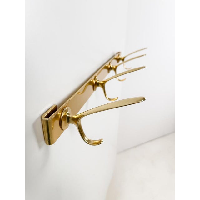 Mid-Century Gilt Metal Wall Coat Rack with 4 Hooks, 1960s For Sale - Image 13 of 18