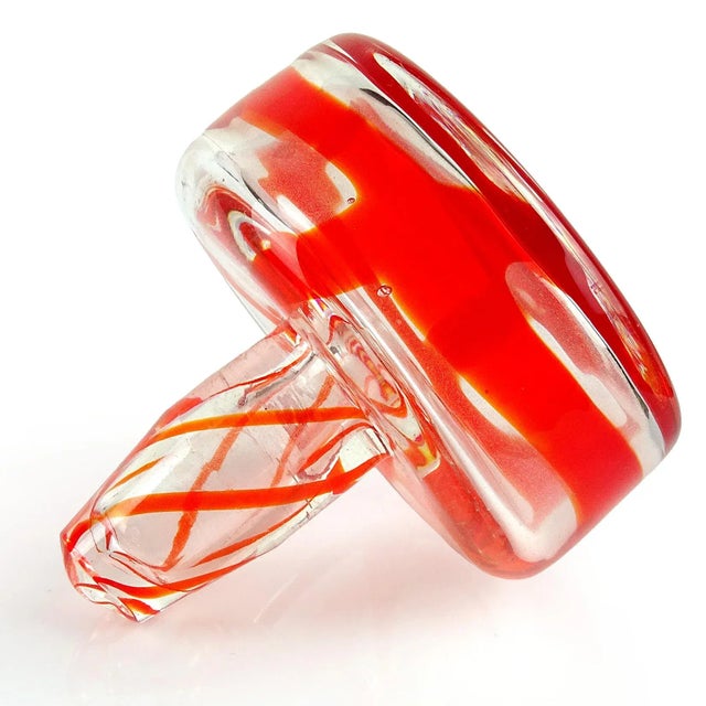 Mid-Century Modern Vintage Murano Fratelli Toso Ruby Red Bands Plaid Pattern Italian Art Glass Bottle Decanter For Sale - Image 3 of 5
