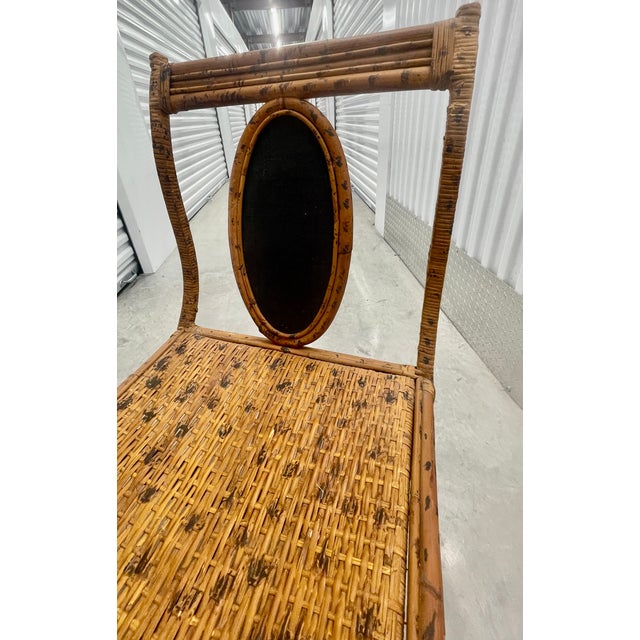 Mid-Century Bohemian Burnt Rattan Daybed Bench With Authentic Hand-Woven Cane Seat For Sale - Image 11 of 18