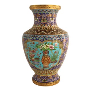 Large 17.75" VTG Chinese Cloisonne Vase, Jingfa Beijing Enamel Factory, Stunning For Sale