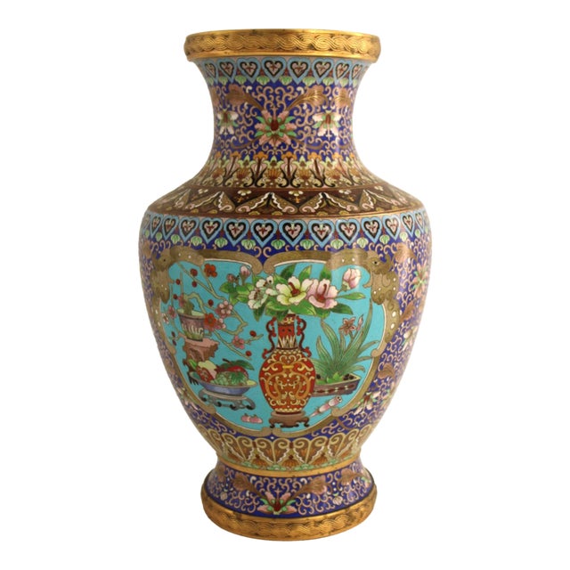 Large 17.75" VTG Chinese Cloisonne Vase, Jingfa Beijing Enamel Factory, Stunning For Sale