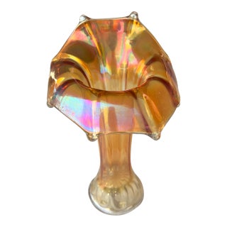 Antique Iridescent Marigold Carnival Glass Vase by Imperial Glass For Sale