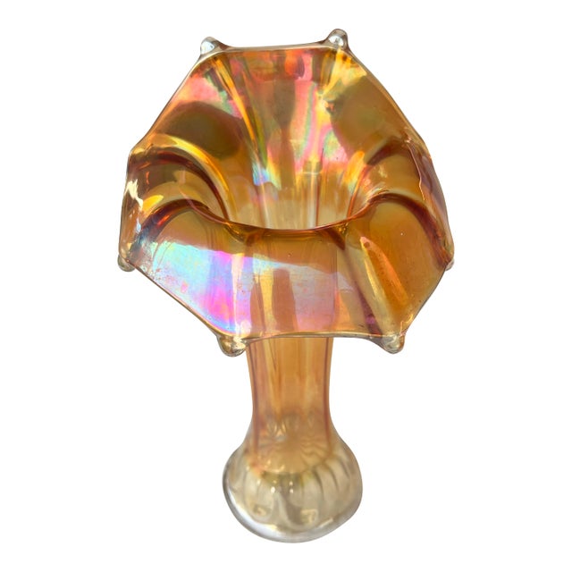 Antique Iridescent Marigold Carnival Glass Vase by Imperial Glass For Sale
