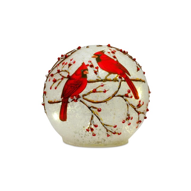 2020s LED Frosted Cardinal Orb with Berry Branch Design (Set of 3) For Sale - Image 5 of 6