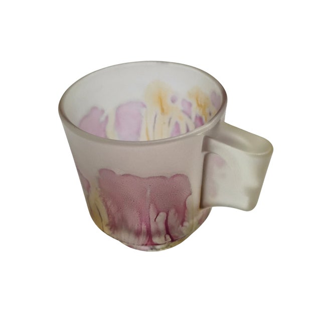 Pink 1980s Rueven Art Nouveau Demitasse Cups and Saucers Frosted Glass - Set of 6 For Sale - Image 8 of 14