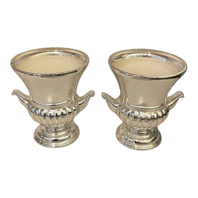 Vintage English Silver-Plated Miniature Urn Toothpick Holder Champagne Buckets by Sheffield - Set of 2 For Sale