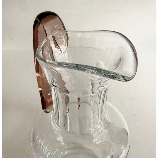 Vintage Orrefors Sweden Glass Pitcher With Pink Handle For Sale - Image 9 of 10