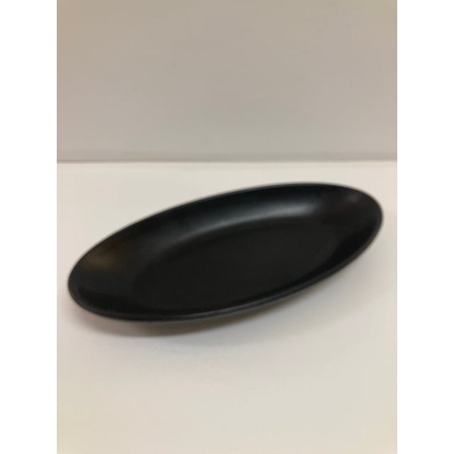 French Carved Wood Moderne Dish in Matte Black Lacquered Finish. Beautiful simple form would add some Modern Shapes and...