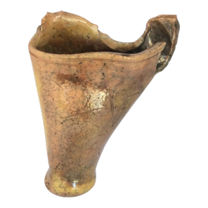 French Mid Century Free Form Vase, Sculpted Stoneware Vase Neutral Brown Hues