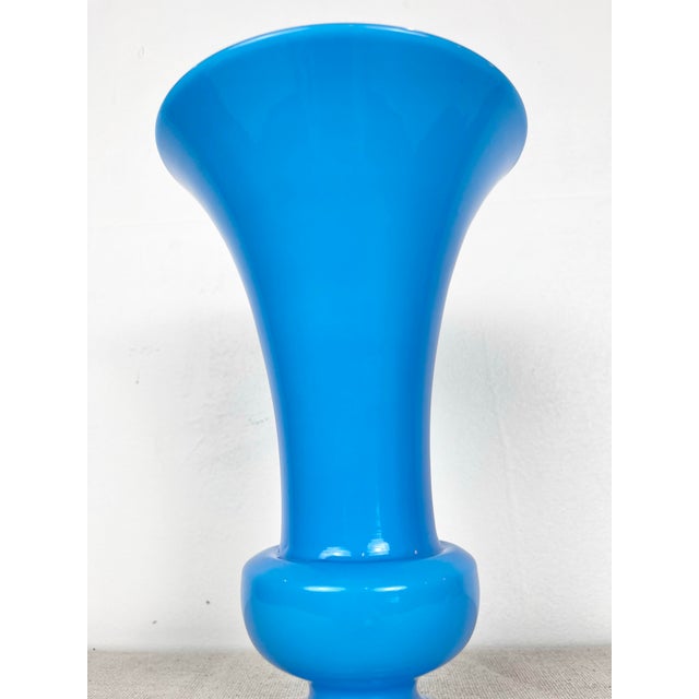 Portieux Vallerysthal Vintage Blue Opaline Glass Vase For Sale - Image 4 of 8