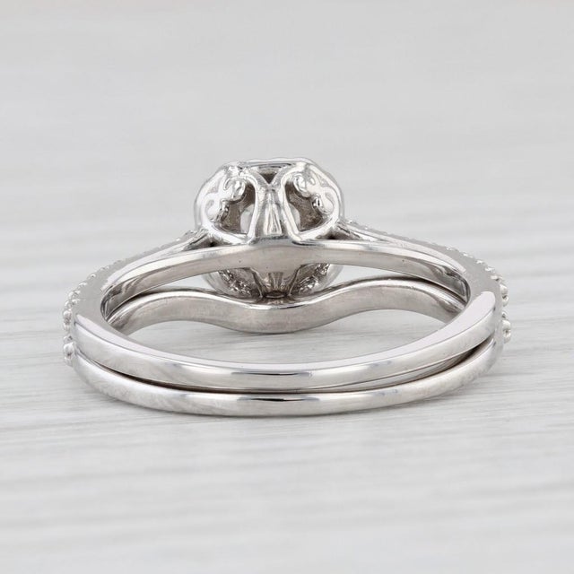 Modern Gia 1.13ctw Diamond Pink Sapphire Halo Engagement Ring Wedding Band Set Platinum, Size 8 For Sale - Image 3 of 9