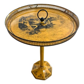 Italian Yellow and Black Tole Stenciled Tray Table With Handle For Sale