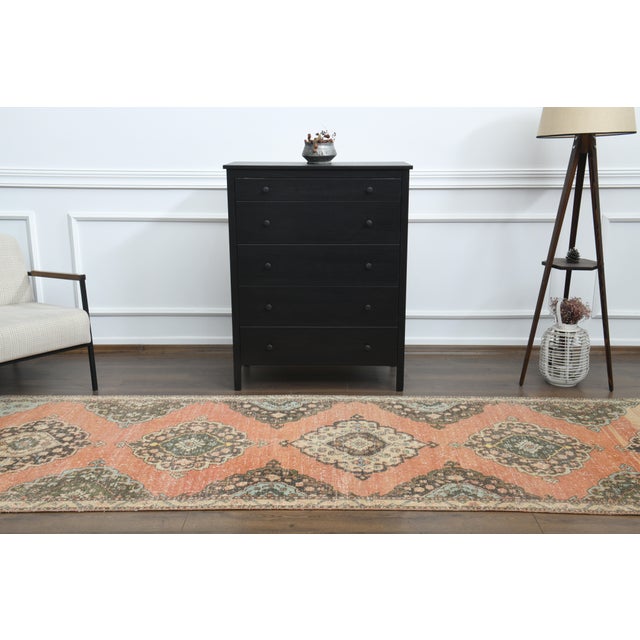 1970s Vintage Turkish Oushak Handmade Wool Cotton Orange Runner Rug For Sale In San Francisco - Image 6 of 11
