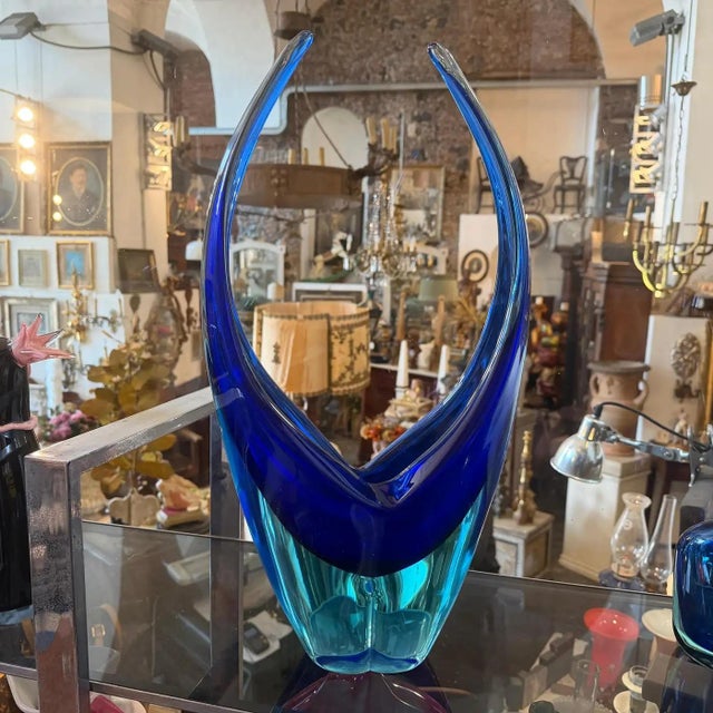 1960s 1960s Blue and Turquoise Heavy Murano Glass Huge Centerpiece by Flavio Poli For Sale - Image 5 of 18