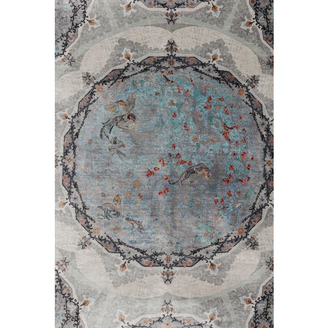 Modern Rug & Kilim’s Modern Square Rug in Silver, Black, Blue With Medallion “Shekar” For Sale - Image 3 of 8