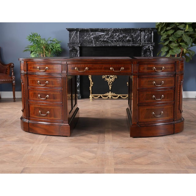 Nof072brn Brown Leather Oval Partners Desk For Sale - Image 6 of 12