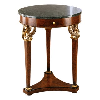 Italian Olive Ash Burl Marble Top Accent Table With Winged Figures For Sale