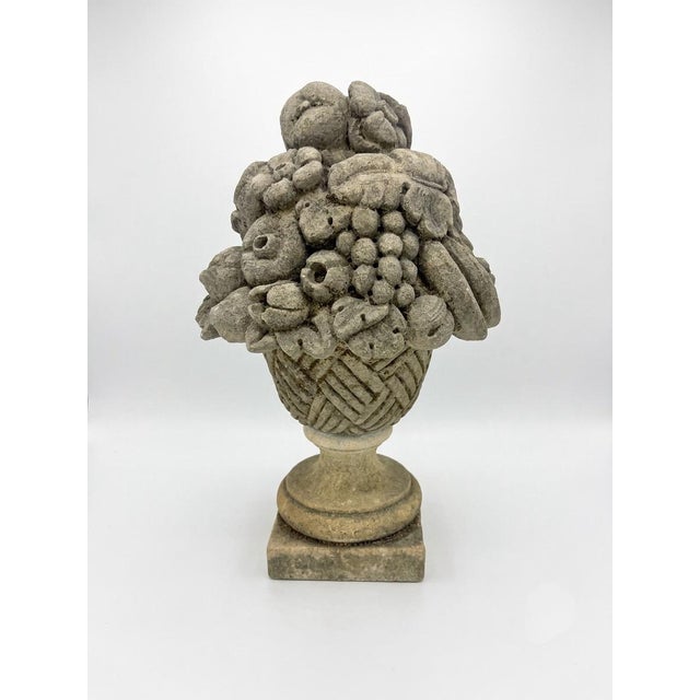 Pair of Vintage Cast Stone Fruit Basket Garden Finials & Architectural Urns For Sale In West Palm - Image 6 of 12