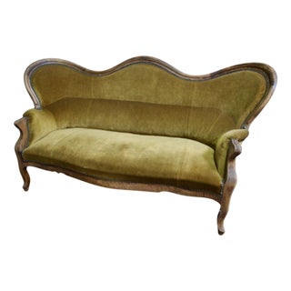 Louis Philippe Green and Gold Velvet 3-Seater Sofa, 19th Century For Sale