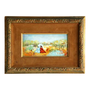 Vintage Mid Century Enamel on Copper Landscape W/ Figures