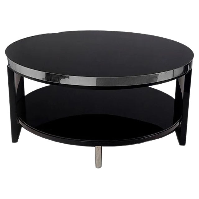 Small Art Deco Black Glass and Chrome Coffee Table, 1930s For Sale