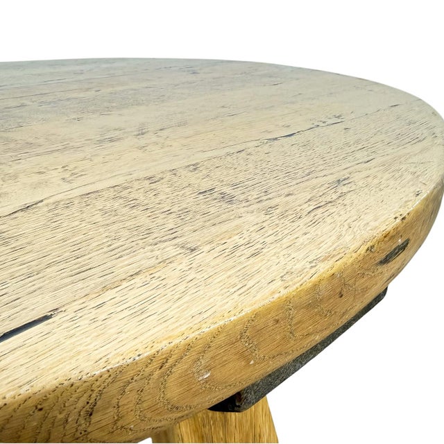 Vintage Rustic Brutalist European Round Oak Coffee Table , 1950s For Sale - Image 9 of 11