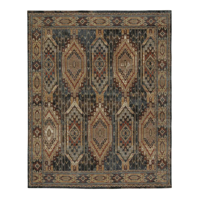 2010s Rug & Kilim’s Tribal Style Rug in Blue, Brown, Red & Gold Geometric Pattern For Sale