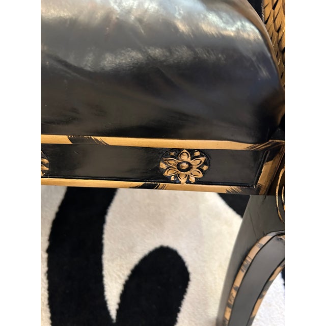 Black Empire Black Leather & Gilded Club Chairs -A Pair For Sale - Image 8 of 12