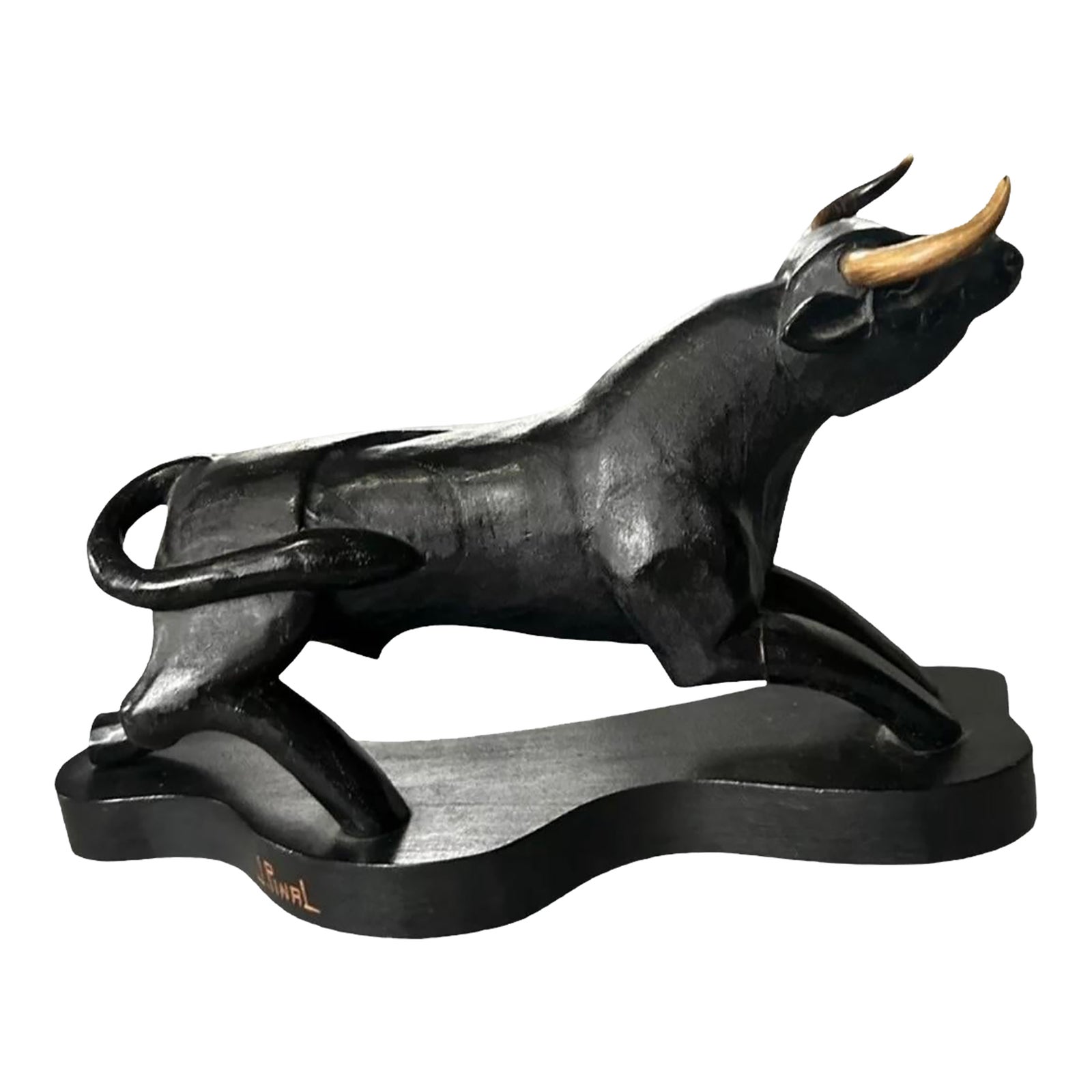木製の雄牛の像 牡牛 ブル おうし Wooden Bull Mexico Vintage 1970s Wood Carved Bull Sculpture by Mexican Artist Jose