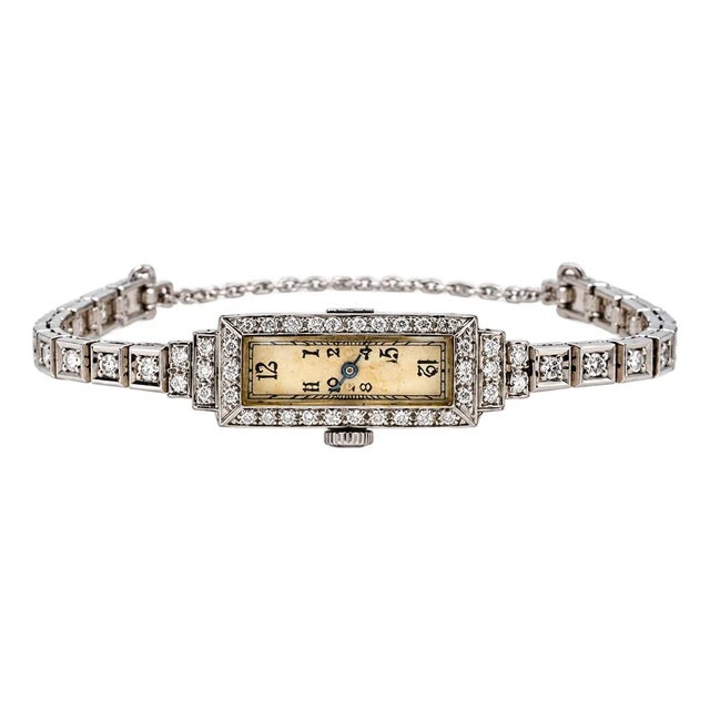 Art Deco 1920's 14k White Gold Diamond Watch For Sale