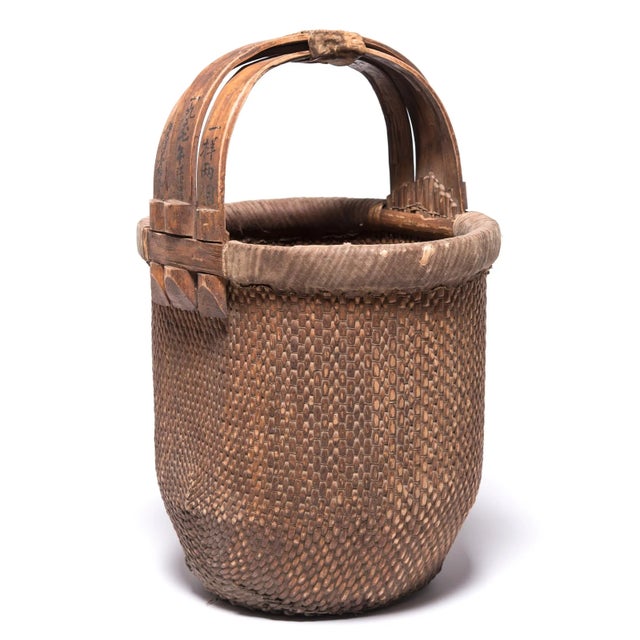 Chinese Bent Handle Fisherman's Basket For Sale - Image 4 of 6