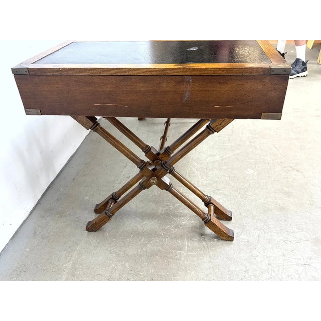 Vintage Brandt Campaign Style X-Base Writing Desk With Brass Details For Sale In Philadelphia - Image 6 of 14