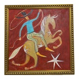 Original Cowboy Horse Painting in Gilded Frame | Small Fine Art Acrylic | Whimsical Equestrian Art | Palm Beach Style | 13 X 13 Framed For Sale