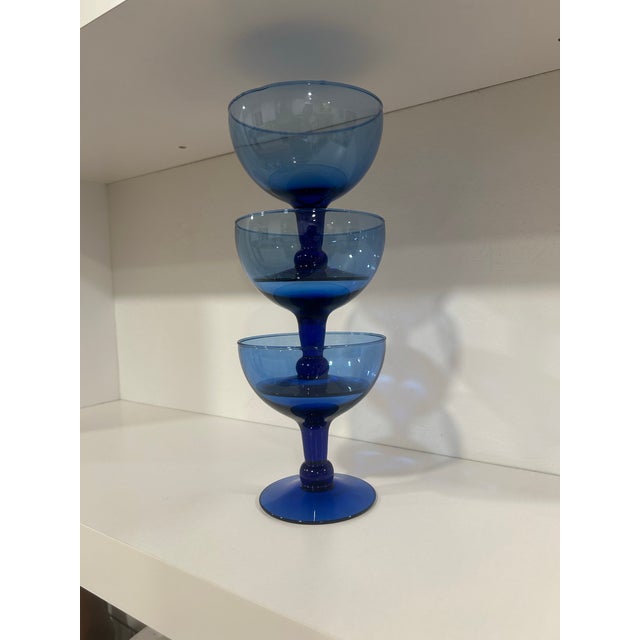 Boho Chic 1970s Cobalt Blue Glasses - Set of 3 For Sale - Image 3 of 10