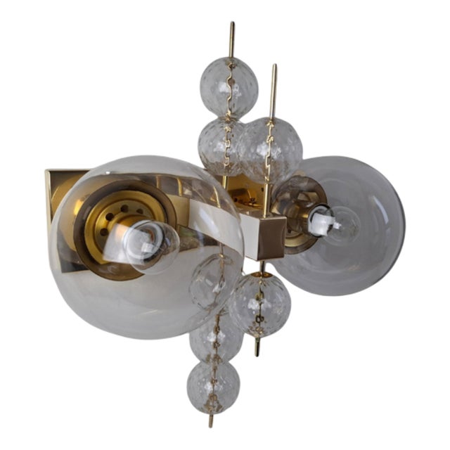 Mid-Century Czech Brass and Glass Wall Sconce attributed to Kamenický Šenov, 1970s For Sale