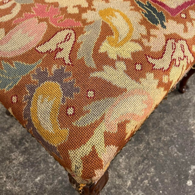 Antique French Style Carved Wood & Needlepoint Tapestry Bench For Sale In Cleveland - Image 6 of 12
