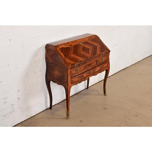 Maison Forest Maison Forest Style Antique French Regency Louis XVI Kingwood and Mahogany Bureau De Pente Ladies Writing Desk, Circa 1900 For Sale - Image 4 of 15