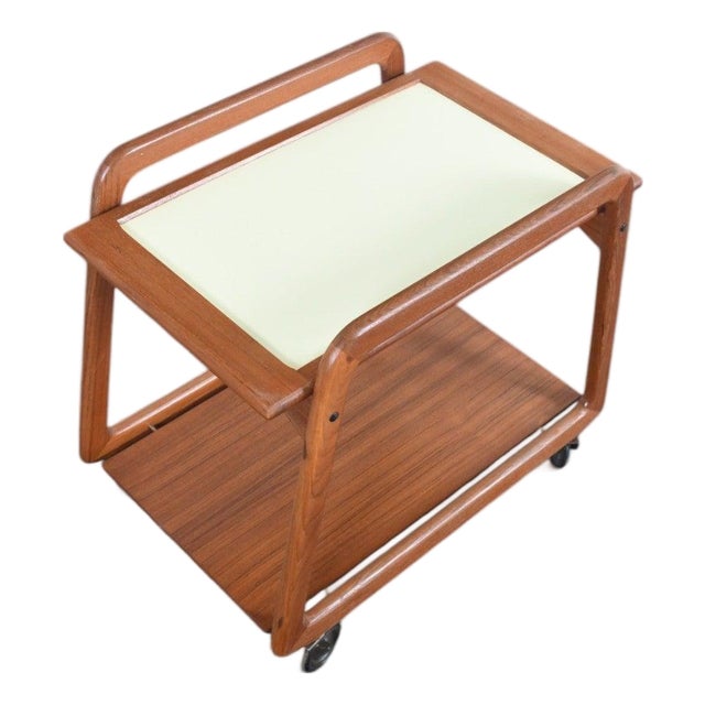 Mid 20th Century Danish Modern Flip Top Bar Cart in Teak + Cream Laminate For Sale