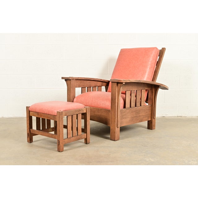 Stickley Mission Oak Arts & Crafts Reclining Morris Lounge Chair With Ottoman For Sale - Image 13 of 13