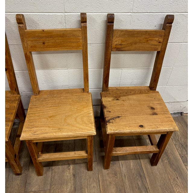 Vintage Mexican Primitive Rustic Style Pine Dining Chairs - Set of 4 For Sale - Image 4 of 12