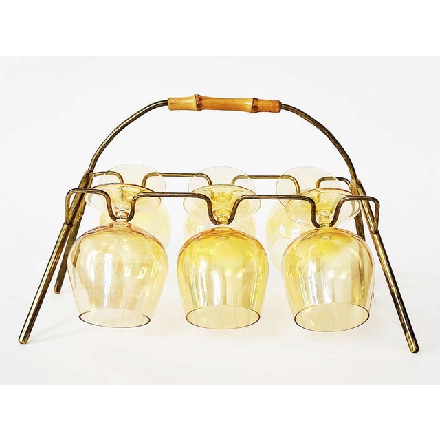 1950s Mid-Century Modern Bamboo and Brass Cognac Glass Rack, 1950s For Sale - Image 5 of 5