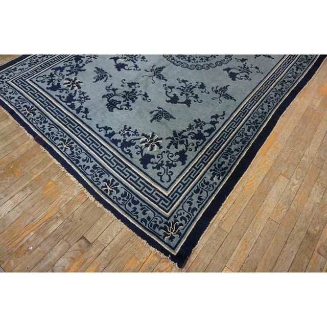 Mid 19th Century 1850s Blue and Navy Antique Chinese Peking Ningxia Hand Knotted Rug 5'7" X 8'10" For Sale - Image 5 of 9